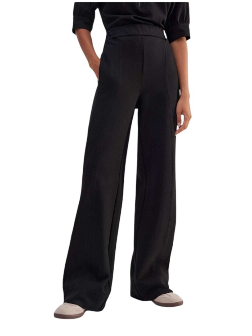 ME + EM Travel Tailored Pants Womens 6 Black High Rise Wide Leg Ponte Jersey - Picture 10 of 10